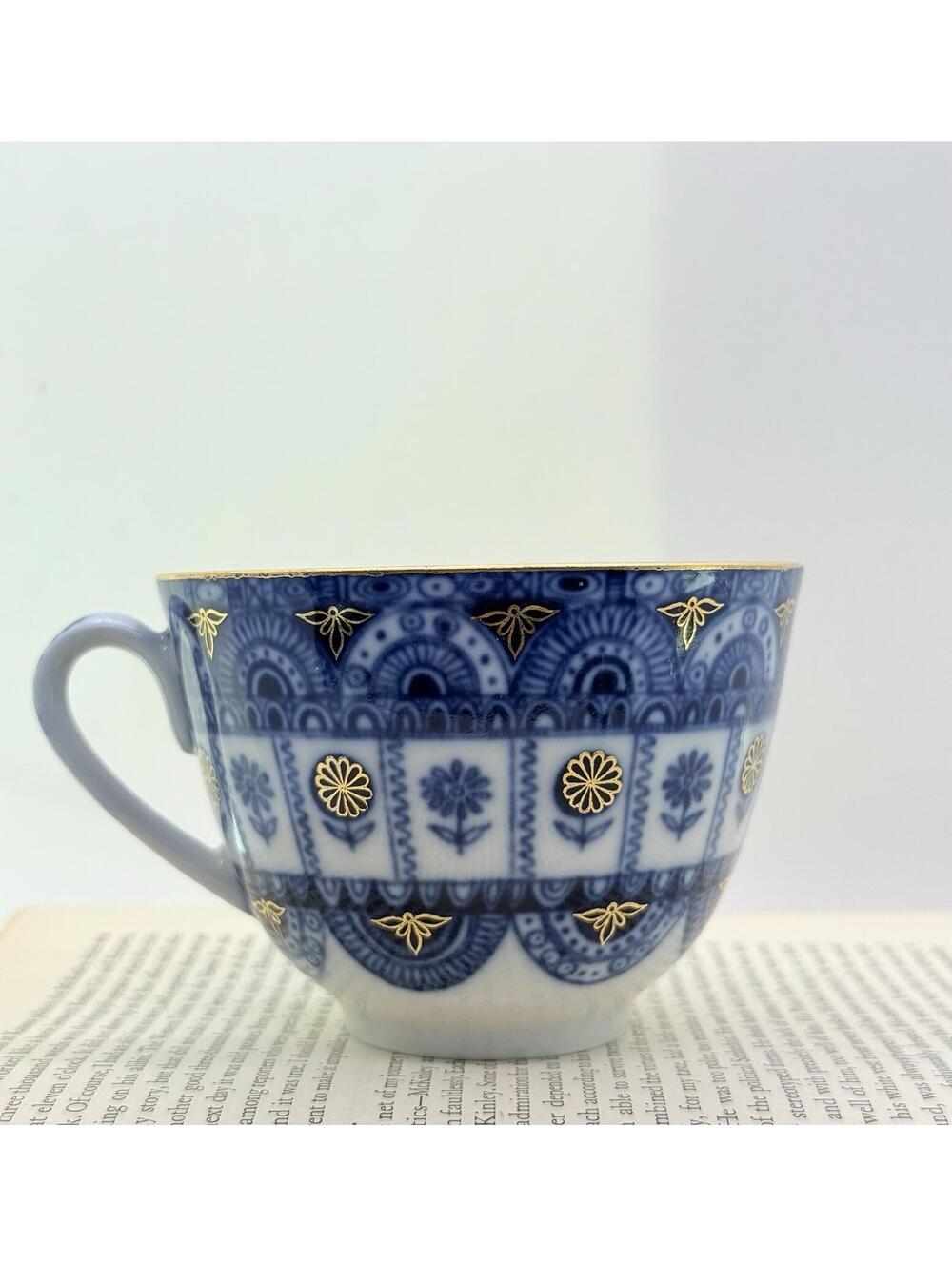 Vintage Lomonosov Russian Porcelain Tea Cup Blue Gold Floral 3" Made in Russia
